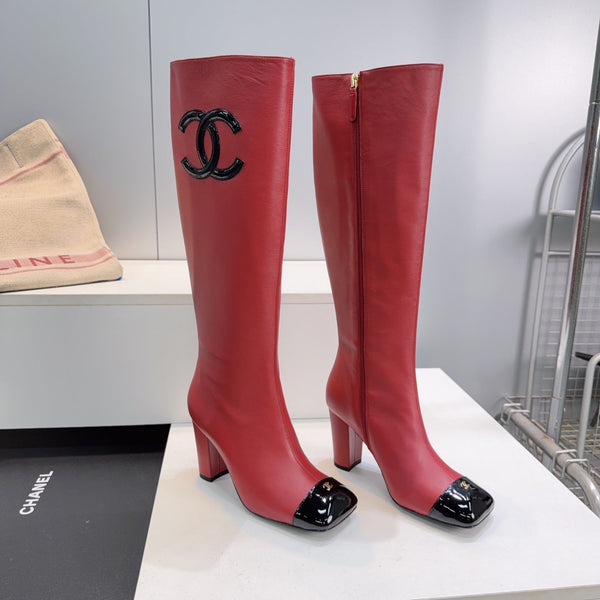 CC 26s Cap-Toe Knee-High Boots 8.5cm Red Stretch Lambskin 966847
