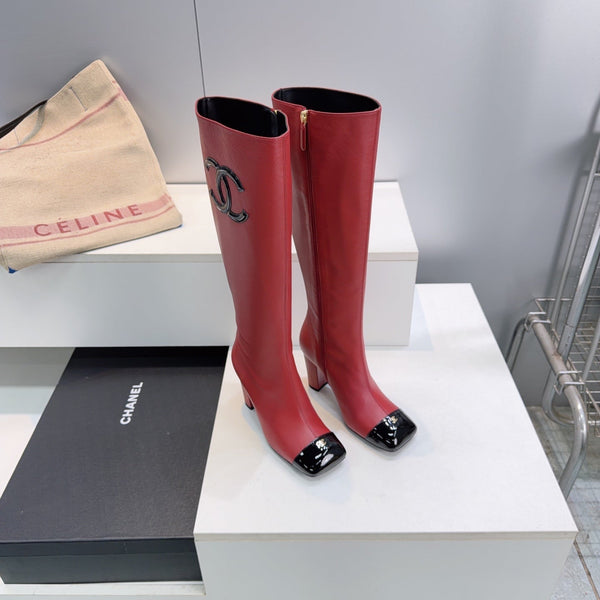 CC 26s Cap-Toe Knee-High Boots 8.5cm Red Stretch Lambskin 966847
