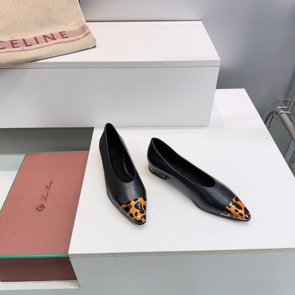LP Rebecca Cap-Toe Ballet Flats 26s Black Tortoiseshell Leather 107409