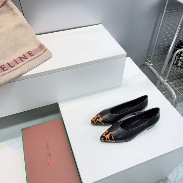 LP Rebecca Cap-Toe Ballet Flats 26s Black Tortoiseshell Leather 107409