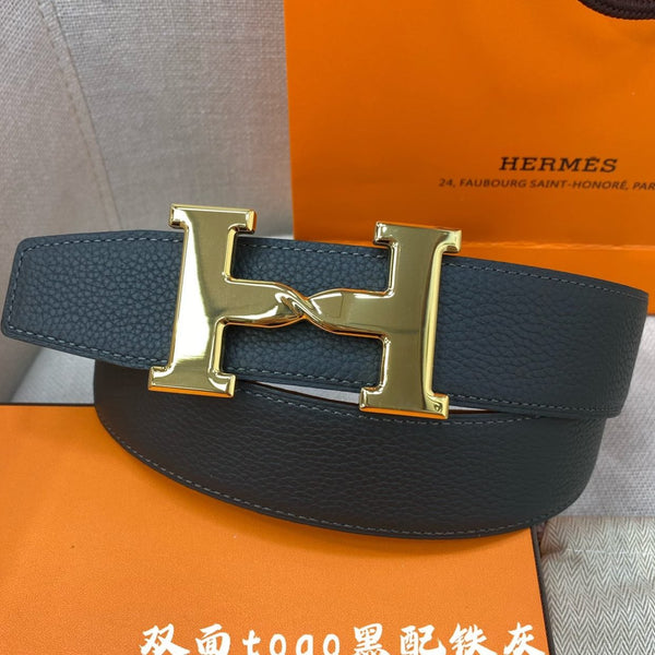 CINTURA HM H CON FIBBIA E CINTURINO REVERSIBILE IN PELLE NERA DA 38 MM, FERRAMENTA ORO