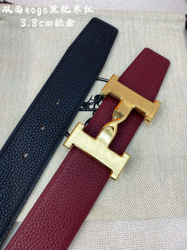 FIBBIA PER CINTURA HM H E CINTURINO REVERSIBILE ROSSO VINO E NERO 38 MM FERRAMENTA ORO