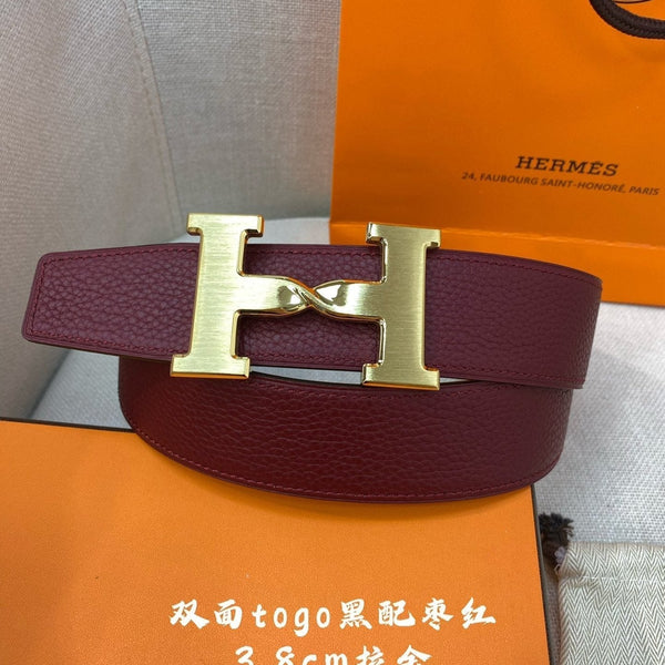 FIBBIA PER CINTURA HM H E CINTURINO REVERSIBILE ROSSO VINO E NERO 38 MM FERRAMENTA ORO