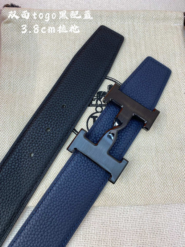 FIBBIA PER CINTURA HM H E CINTURINO REVERSIBILE BLU NAVY 38 MM FERRAMENTA NERA