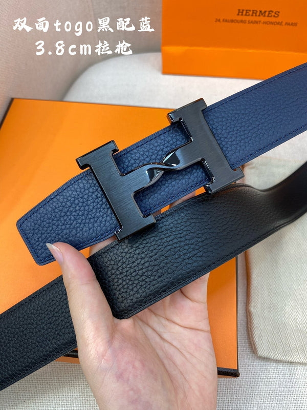 FIBBIA PER CINTURA HM H E CINTURINO REVERSIBILE BLU NAVY 38 MM FERRAMENTA NERA