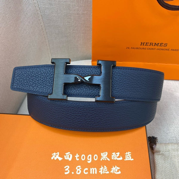 FIBBIA PER CINTURA HM H E CINTURINO REVERSIBILE BLU NAVY 38 MM FERRAMENTA NERA