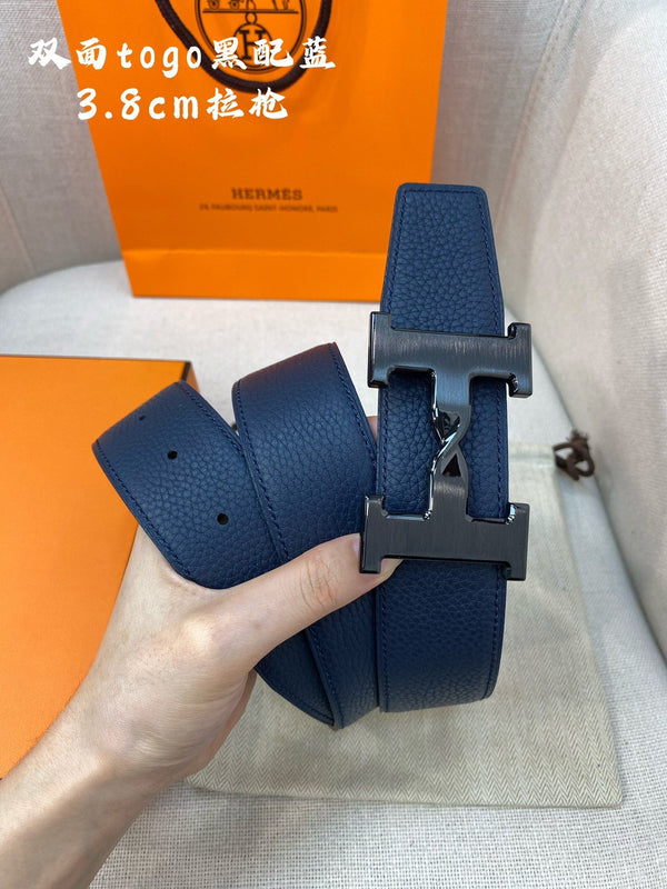 FIBBIA PER CINTURA HM H E CINTURINO REVERSIBILE BLU NAVY 38 MM FERRAMENTA NERA