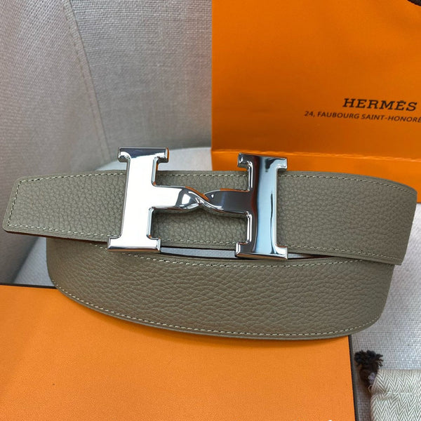 CINTURA HM H CON FIBBIA E CINTURINO REVERSIBILE IN PELLE MARRONE CAMMELLO 38 MM, FERRAMENTA IN ARGENTO