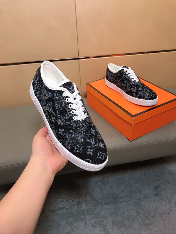 LV TRAINER BLACK MIX BLUE MONOGRAM JACQUARD