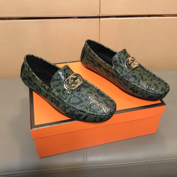 GG Men's Loafer Green Mix Black Embossed Cowhide 748039