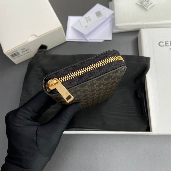 TRIOMPHE Large Zipped Wallet Black Canvas & Cowhide