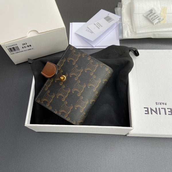 TRIOMPHE Celine Small Strap Wallet Tan Canvas&Cowhile