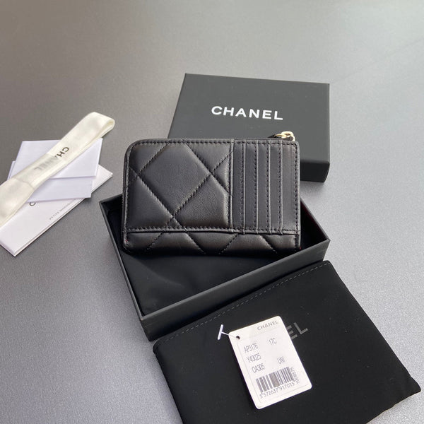 CC 19 Zipper Card Holder Black Sheepskin GHW 234760