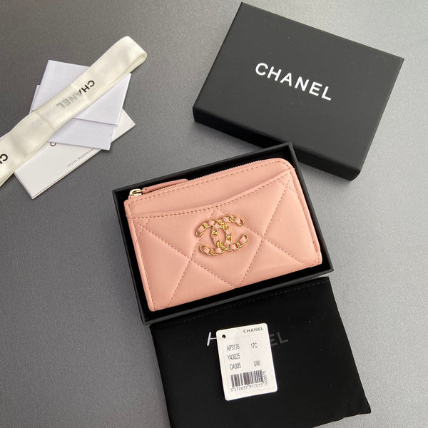CC 19 Zipper Card Holder Pink Sheepskin GHW 234764