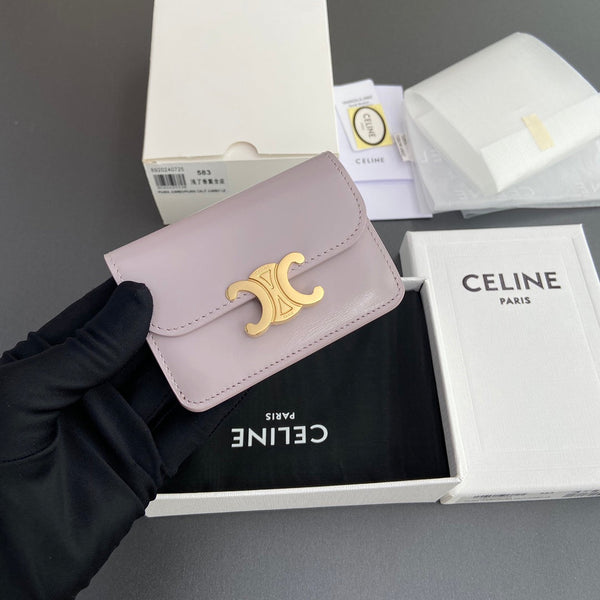 TRIOMPHE 10i583 Flap Card Holder Purple Shiny Cowhide