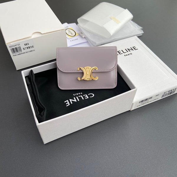 TRIOMPHE 10i583 Flap Card Holder Purple Shiny Cowhide