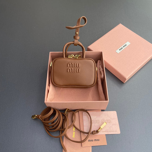 Miu 11 Cognac Beau Leather Micro Bag 240363