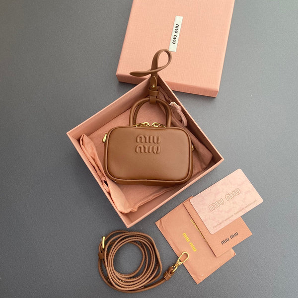 Miu 11 Cognac Beau Leather Micro Bag 240363
