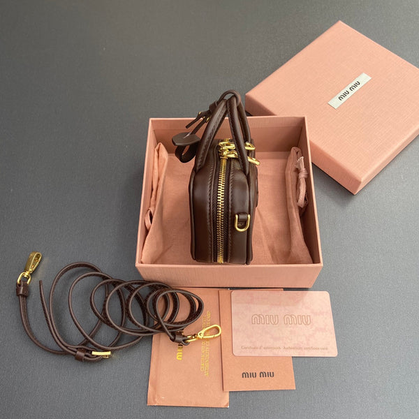Miu 11 Chocolate Beau Leather Micro Bag 240365