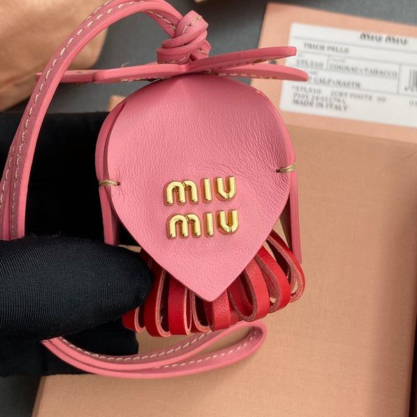 Leather Bag Charm Pink Red 240344