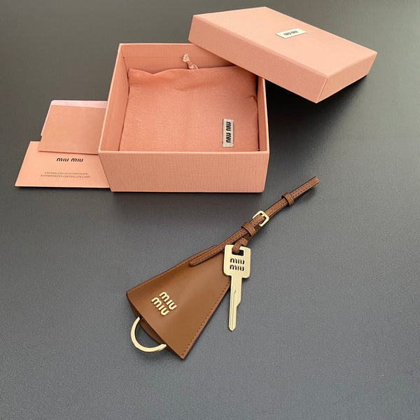 Leather Bag Charm With Key Brown Calfskin 240333