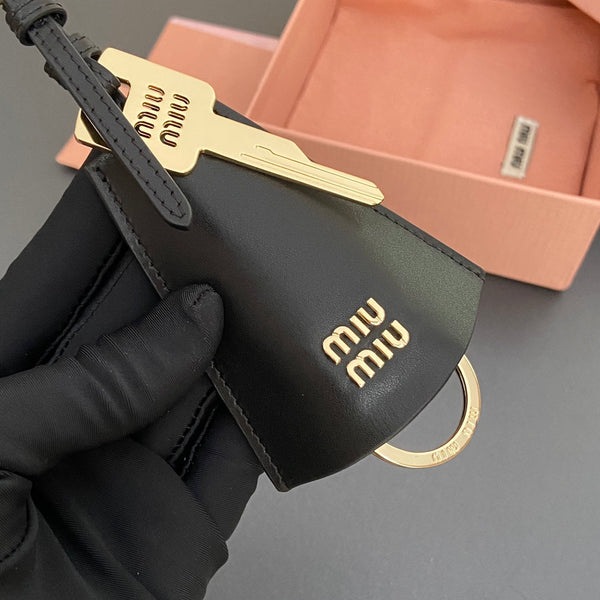 Leather Bag Charm With Key Black Calfskin 240335