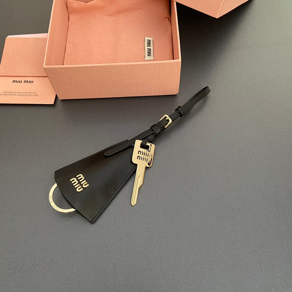 Leather Bag Charm With Key Black Calfskin 240335