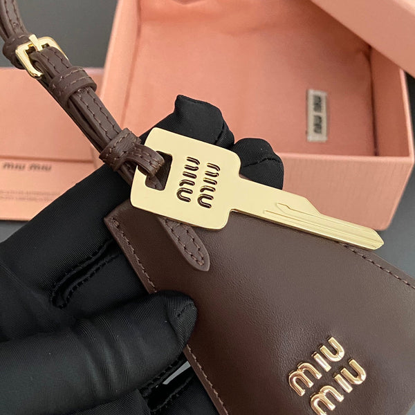 Leather Bag Charm With Key Chocolate Calfskin 240337