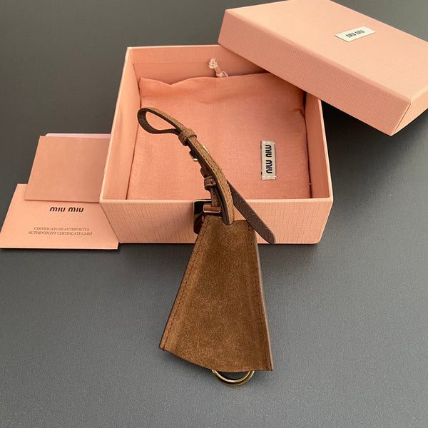 Leather Bag Charm With Key Brown Suede 240339