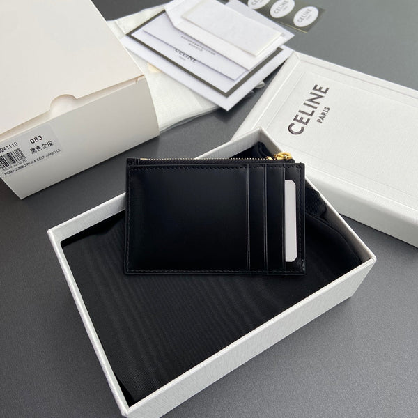 TRIOMPHE Zipped Card Holder Charms Black Leather