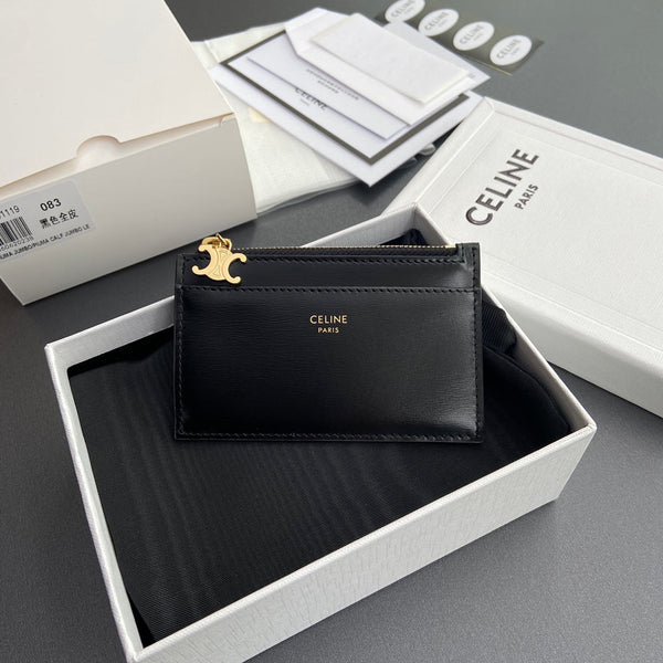 TRIOMPHE Zipped Card Holder Charms Black Leather
