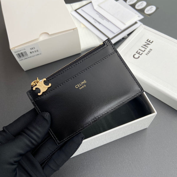 TRIOMPHE Zipped Card Holder Charms Black Leather