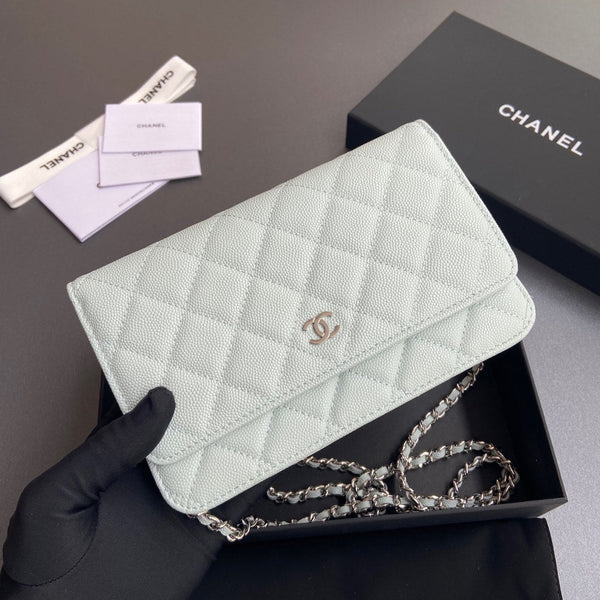 CC Mini Crossbody Bags 20cm Light Blue Caviar Sliver Steel 234828