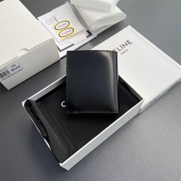 TRIOMPHE Compact Wallet Charms Black Grained Cowhide