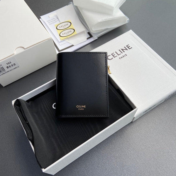 TRIOMPHE Compact Wallet Charms Black Grained Cowhide