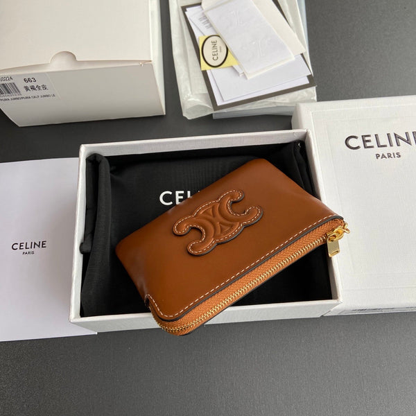 TRIOMPHE Coin Purse Cuir Tan Calfskin