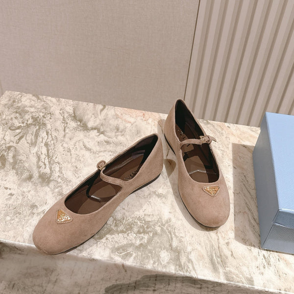 PRA 25s Ballet Flats with Small Buckle Light Brown Suede 449707