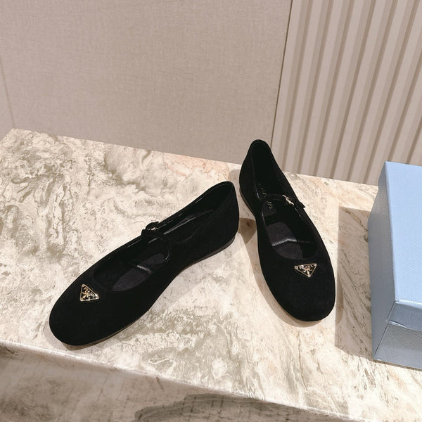 PRA 25s Ballet Flats with Small Buckle Black Suede 449710