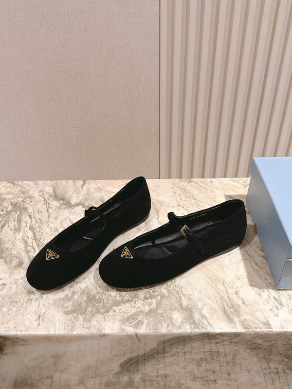 PRA 25s Ballet Flats with Small Buckle Black Suede 449710