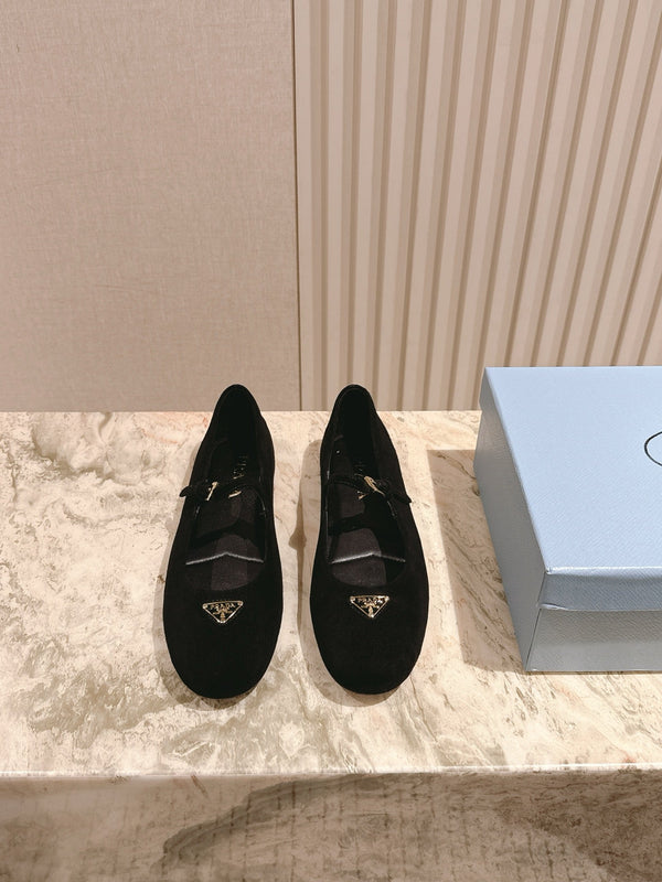 PRA 25s Ballet Flats with Small Buckle Black Suede 449710