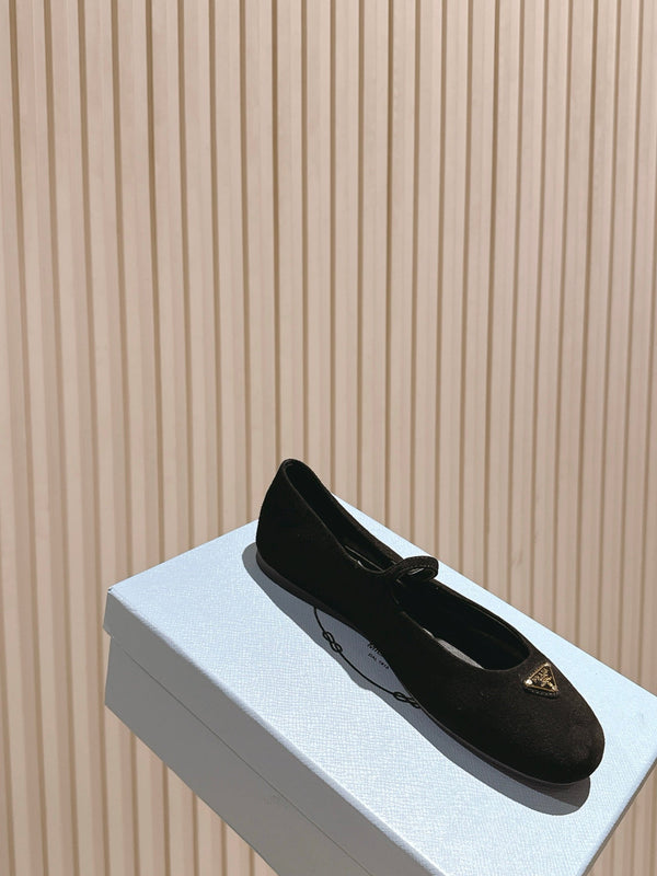 PRA 25s Ballet Flats with Small Buckle Black Suede 449710