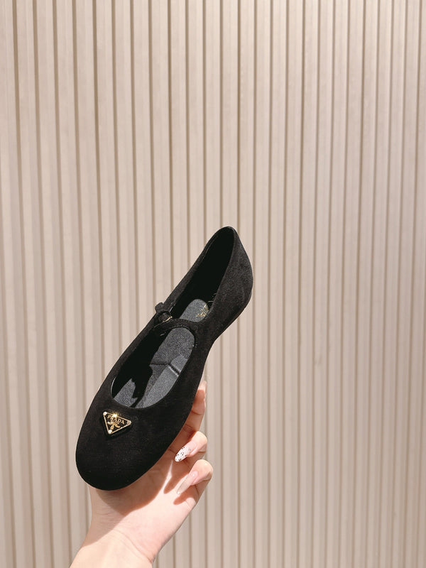 PRA 25s Ballet Flats with Small Buckle Black Suede 449710