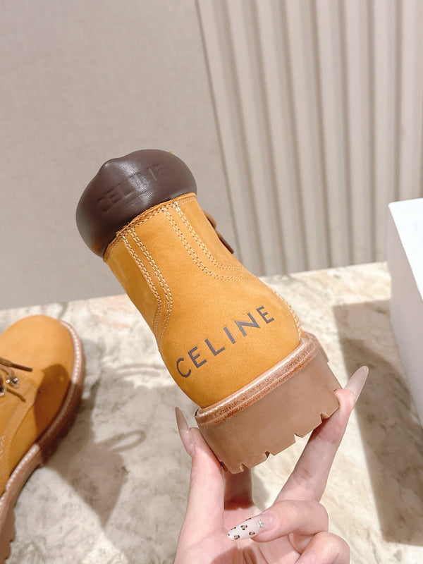 CELINE Kurt Lace-Up Martin Short Boots Light Brown Nubuck Calfskin 452782