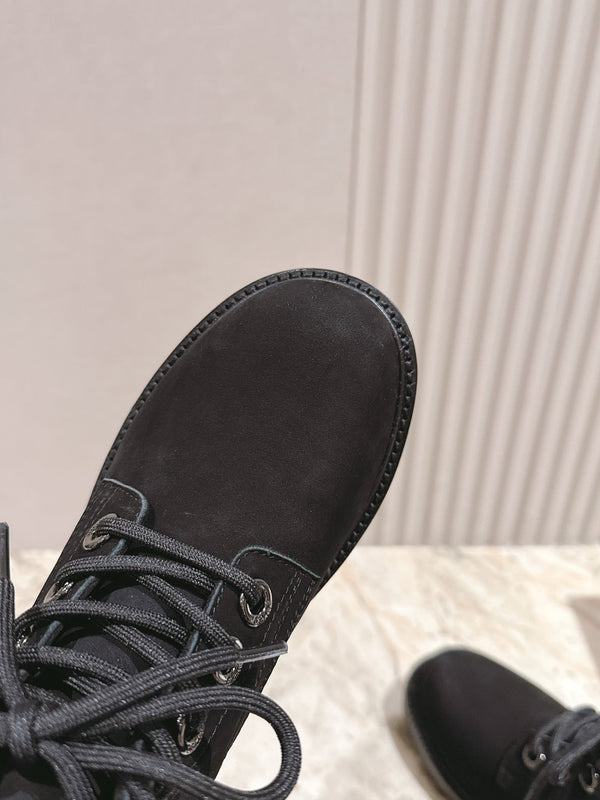 CELINE Kurt Lace-Up Martin Short Boots Black Nubuck Calfskin 452783