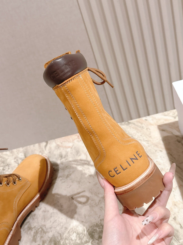 CELINE Kurt Lace-Up Mid Boot Light Brown Nubuck Calfskin 452784