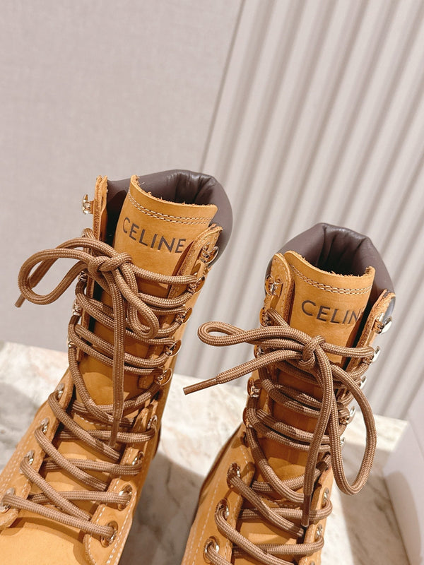 CELINE Kurt Lace-Up Mid Boot Light Brown Nubuck Calfskin 452784