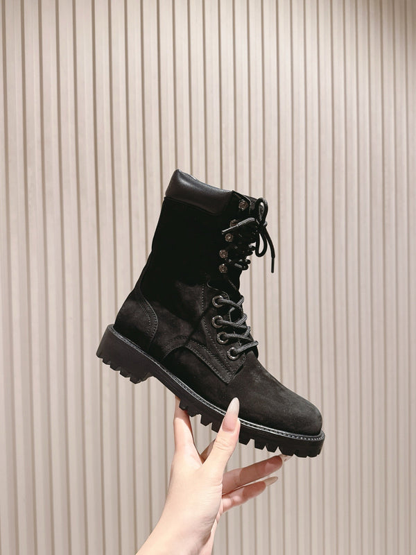 CELINE Kurt Lace-Up Mid Boot Black Nubuck Calfskin 452785