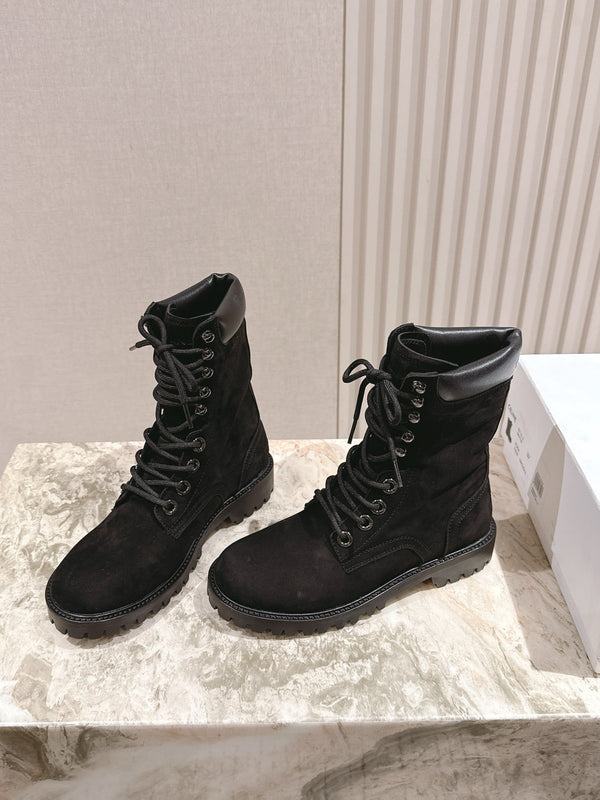CELINE Kurt Lace-Up Mid Boot Black Nubuck Calfskin 452785