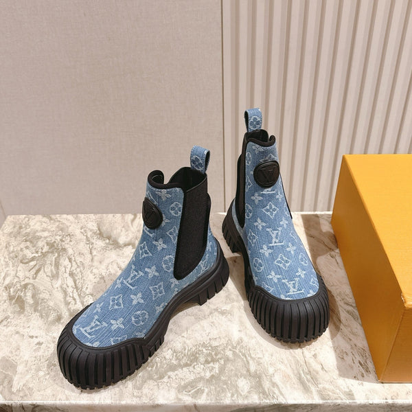 LV Ruby Flat Ankle Boot 50mm Blue Denim 450344