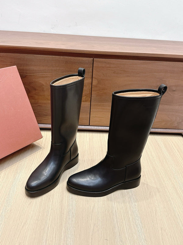 LP Mid-Calf Boots 20mm Black Cowhide Sheepskin 447745